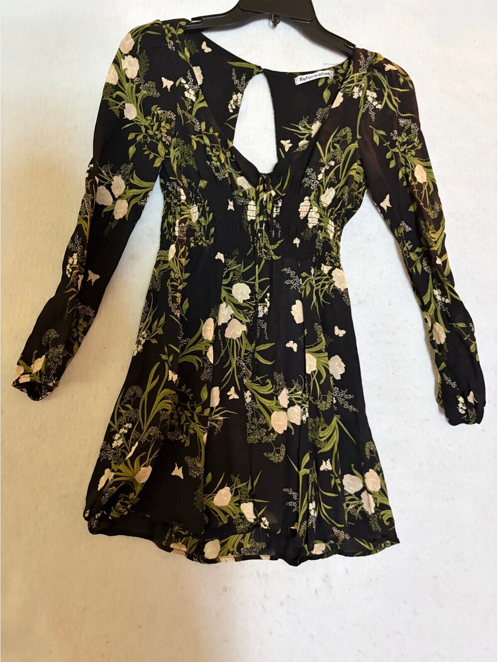 Reformation Black Floral Long Sleeve Mini Dress